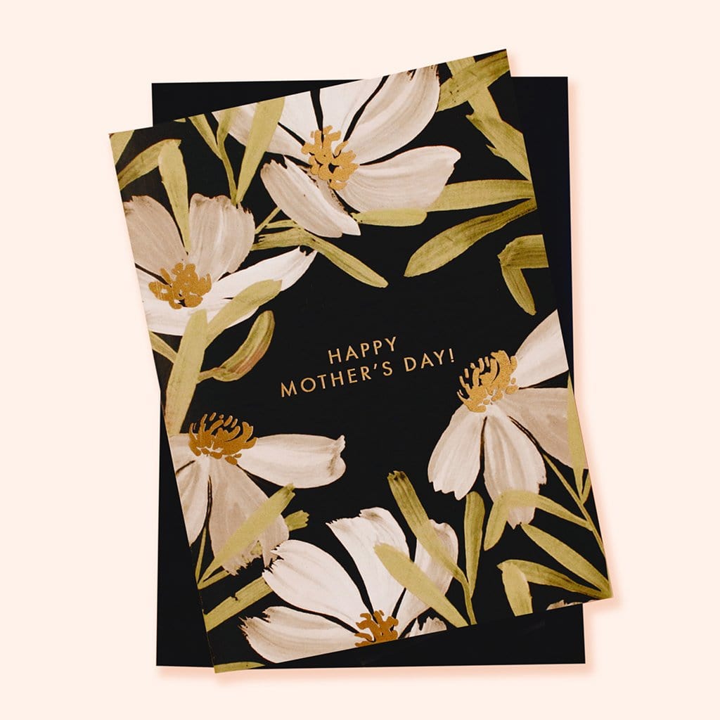 Black Botanical Happy Mother's Day Card With Black Envelope - Annie Dornan Smith