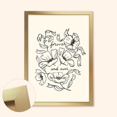 Black Line Floral Art Print Forever And Ever You In A Gold Frame  - Annie Dornan Smith