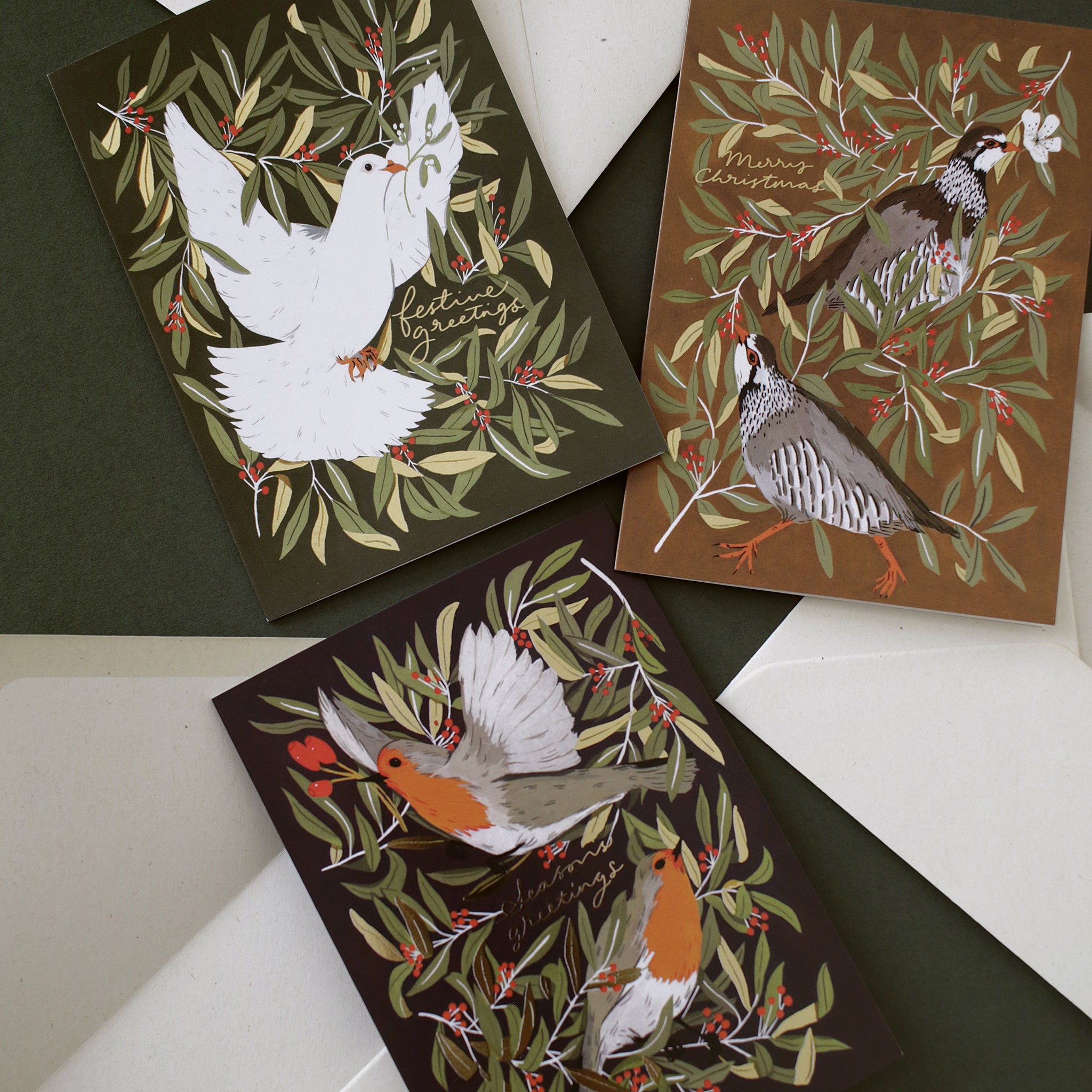 illustrated Christmas bird design christmas cards.