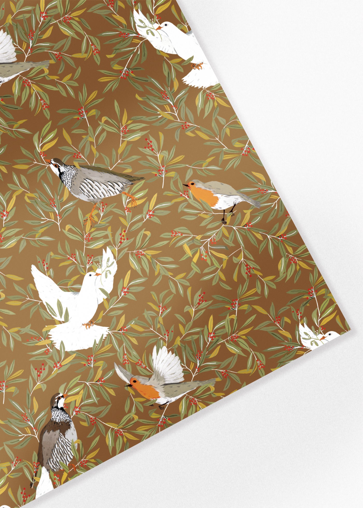 Illustrated bird print christmas wrapping paper sheet