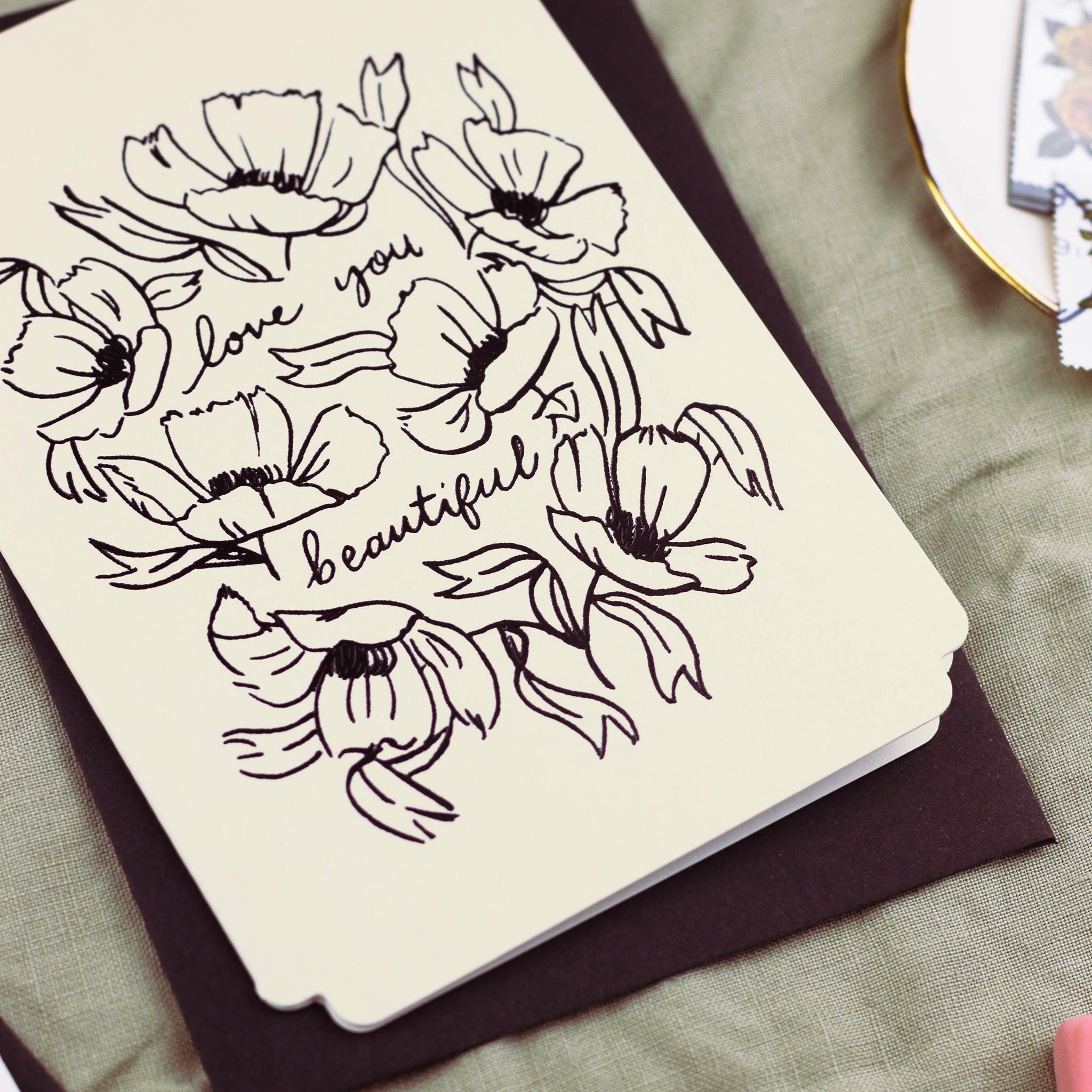 Black foil detailing on this floral Love You card - Annie Dornan Smith