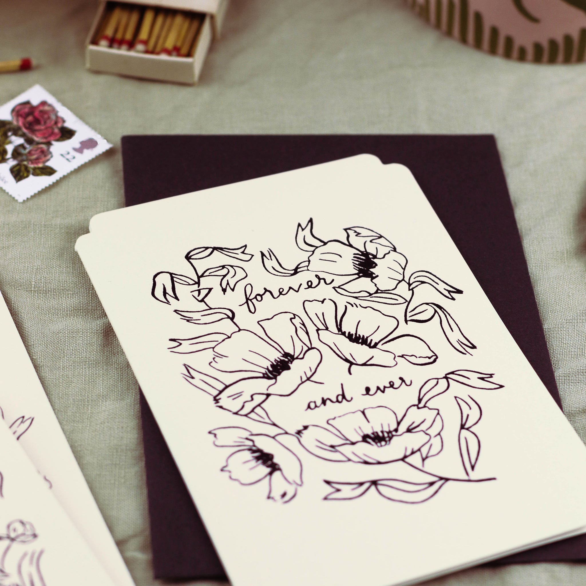 detail of the black foil embosssing on this floral anniversary card - Annie Dornan Smith