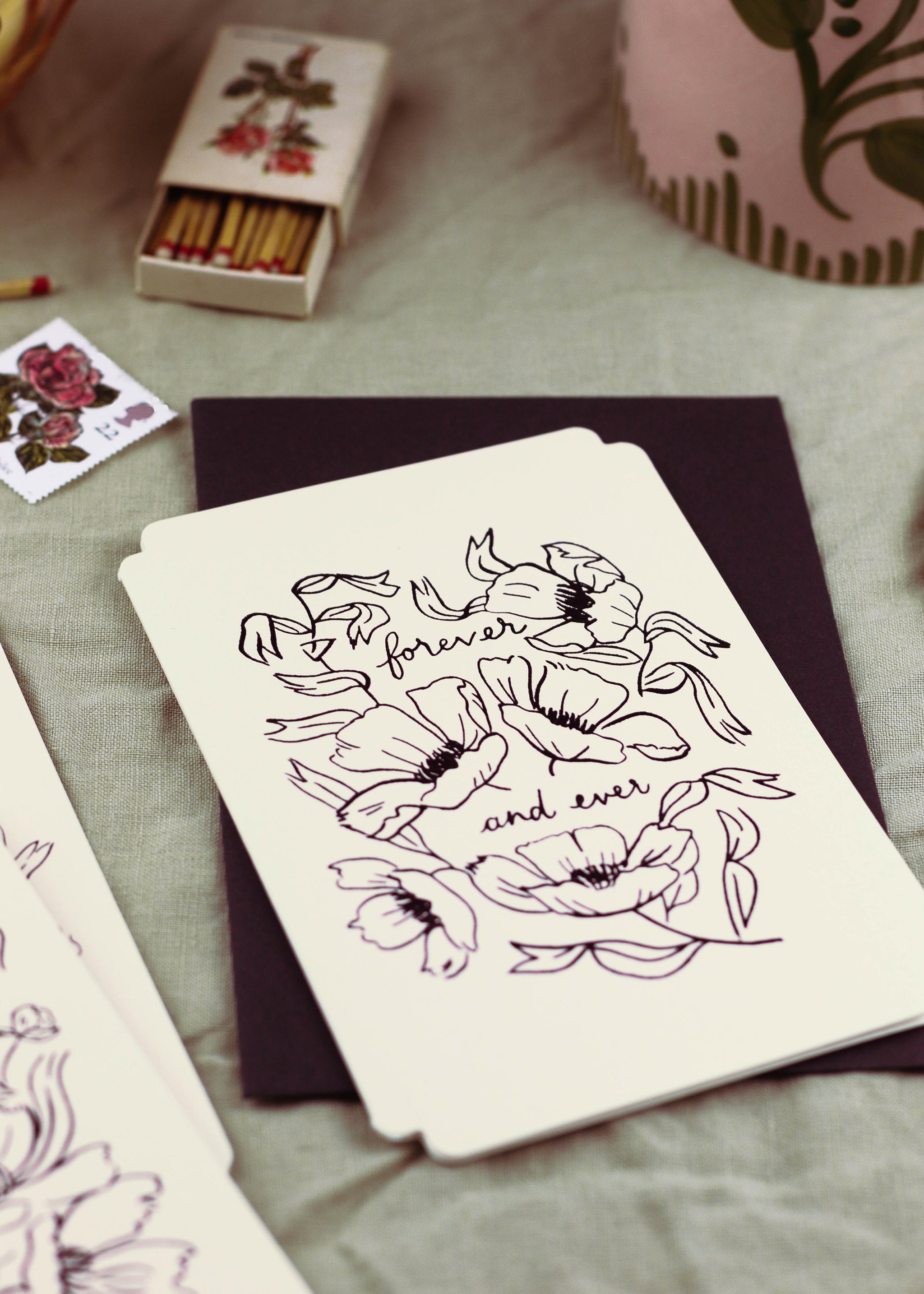 detail of the black foil embosssing on this floral anniversary card - Annie Dornan Smith