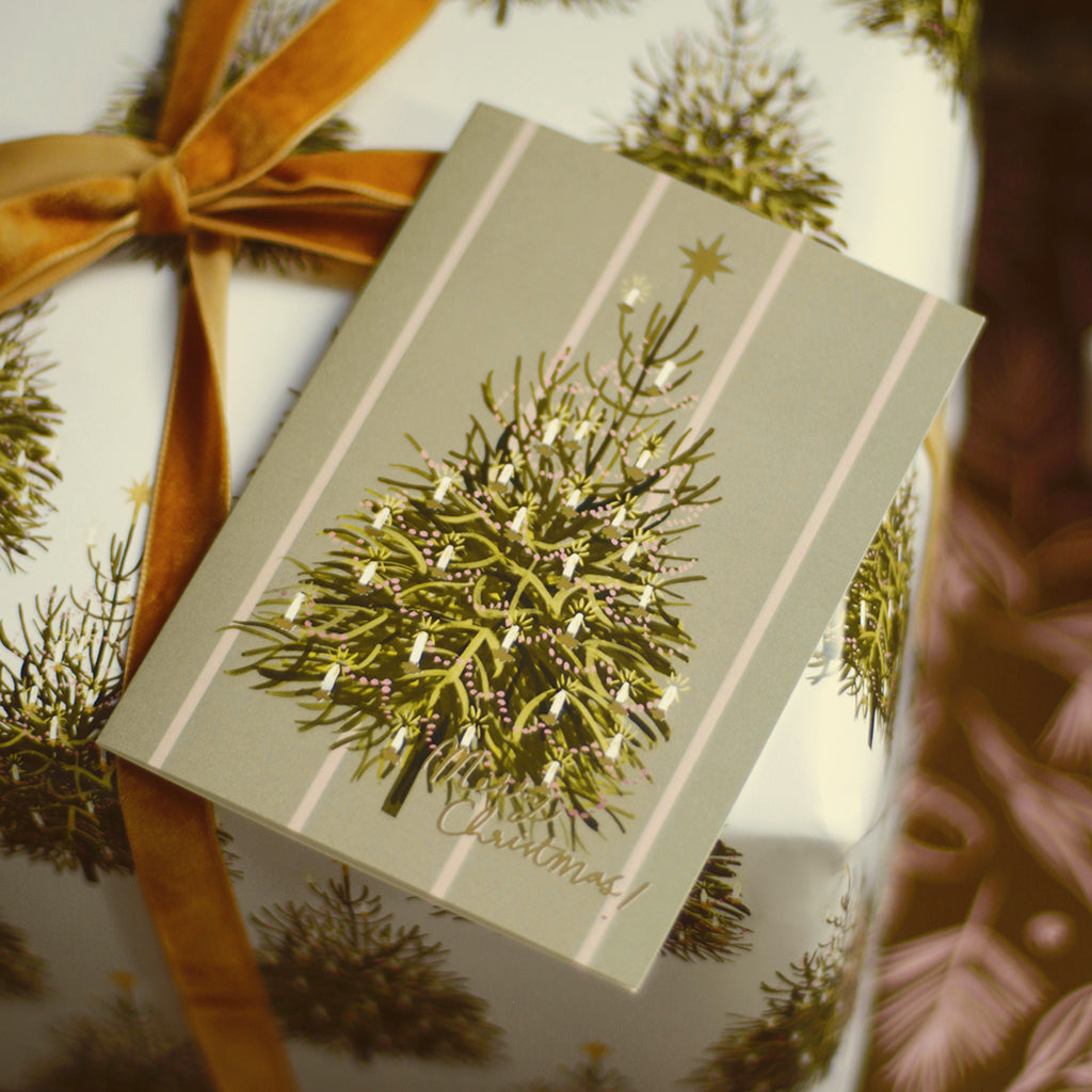 illustrated gold foil christmas tree card