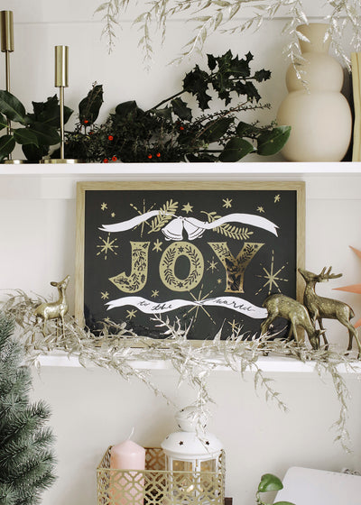 Navy Christmas Print With Gold Joy Lettering And Stars In An Oak Frame - Annie Dornan Smith