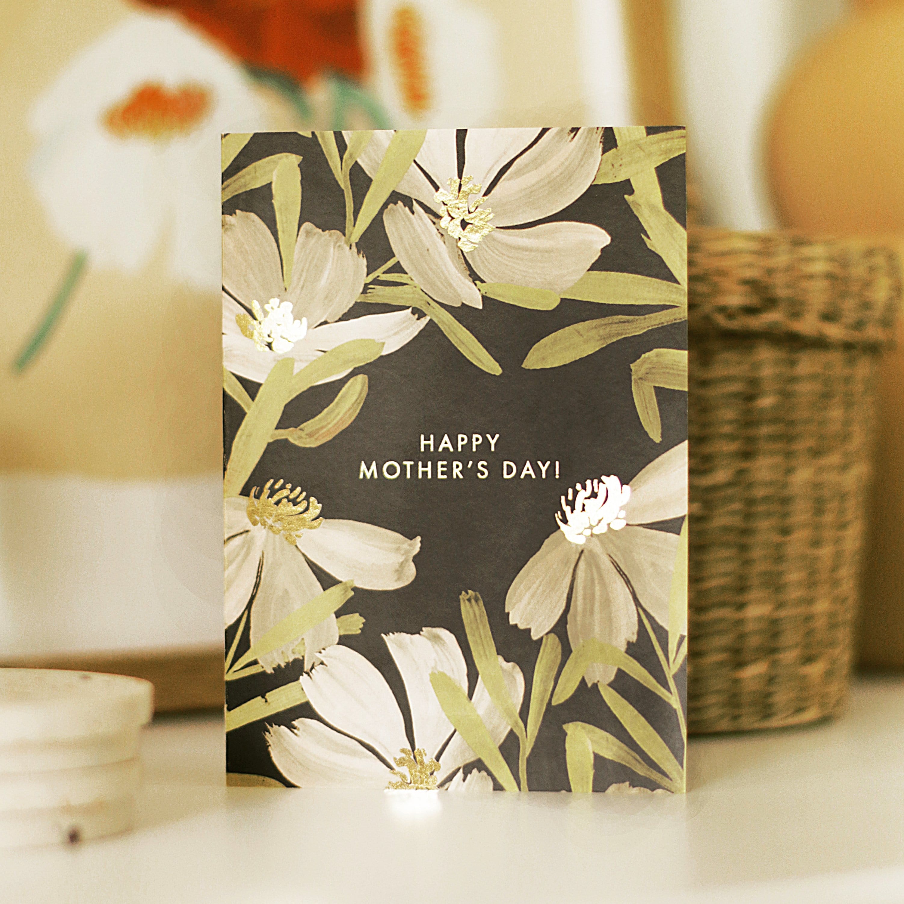 Black Botanical Happy Mother's Day Card With Black Envelope - Annie Dornan Smith