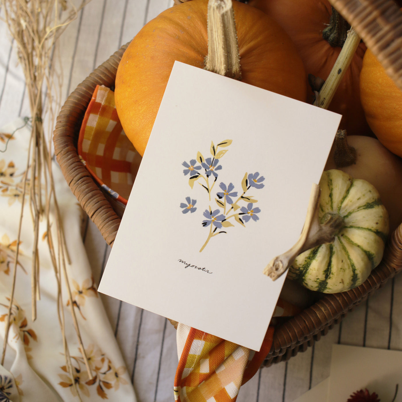 a blue floral postcard perfect for gift baskets