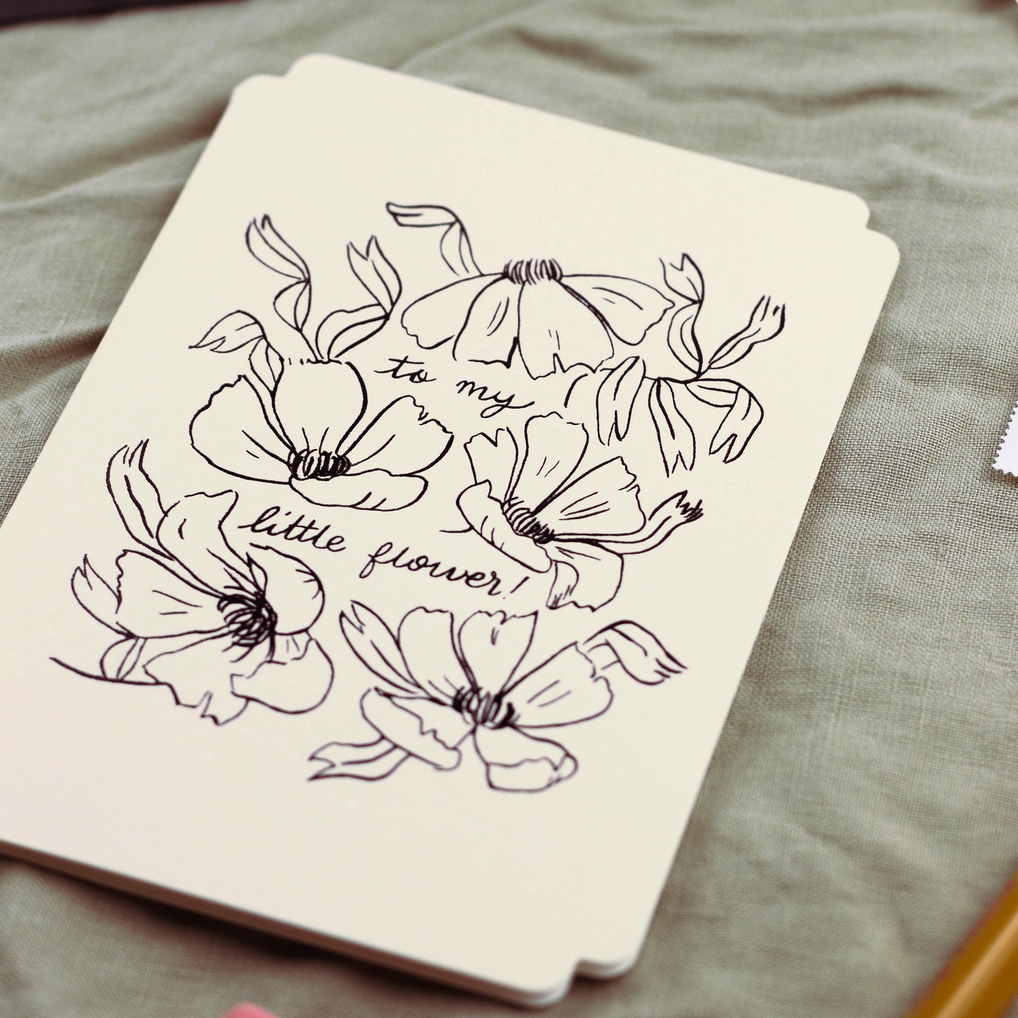 close up of this floral "to my l,ittle flower" card