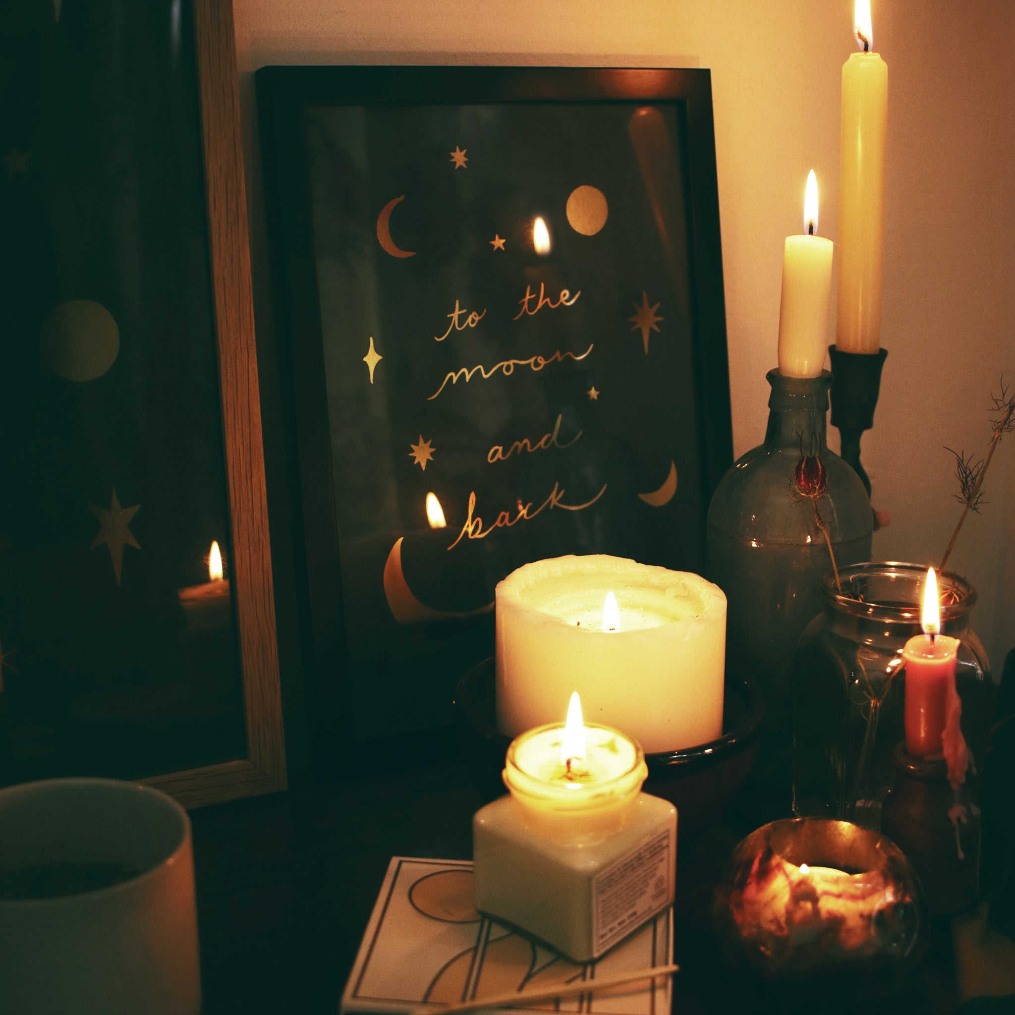 to the moon and back gold foil print in black frame