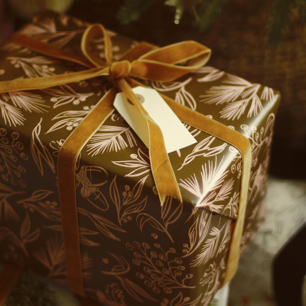 close up of illustrated christmas gift wrapping paper