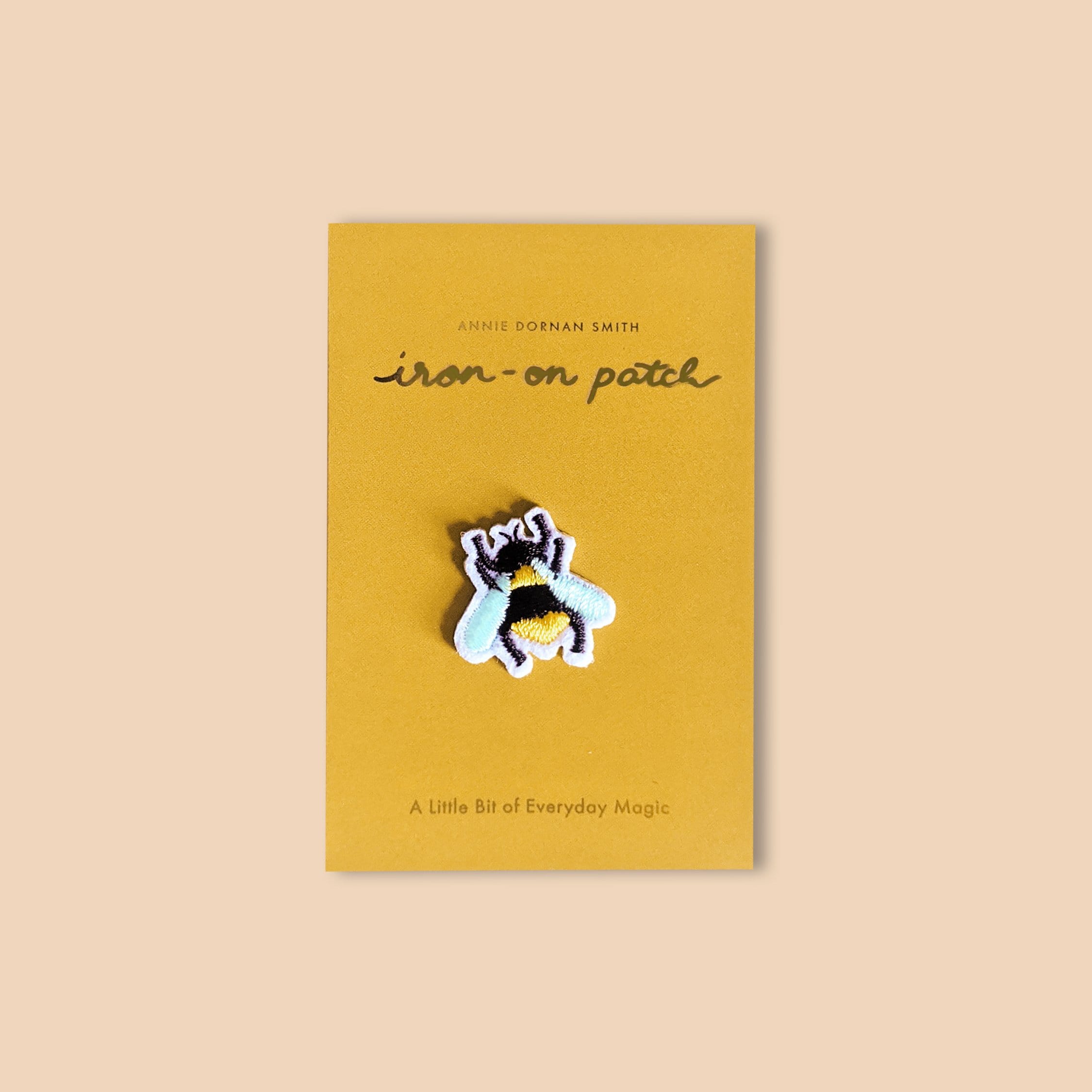 Embroidered Bee Iron On Patch On Yellow Backing Board - Annie Dornan-Smith