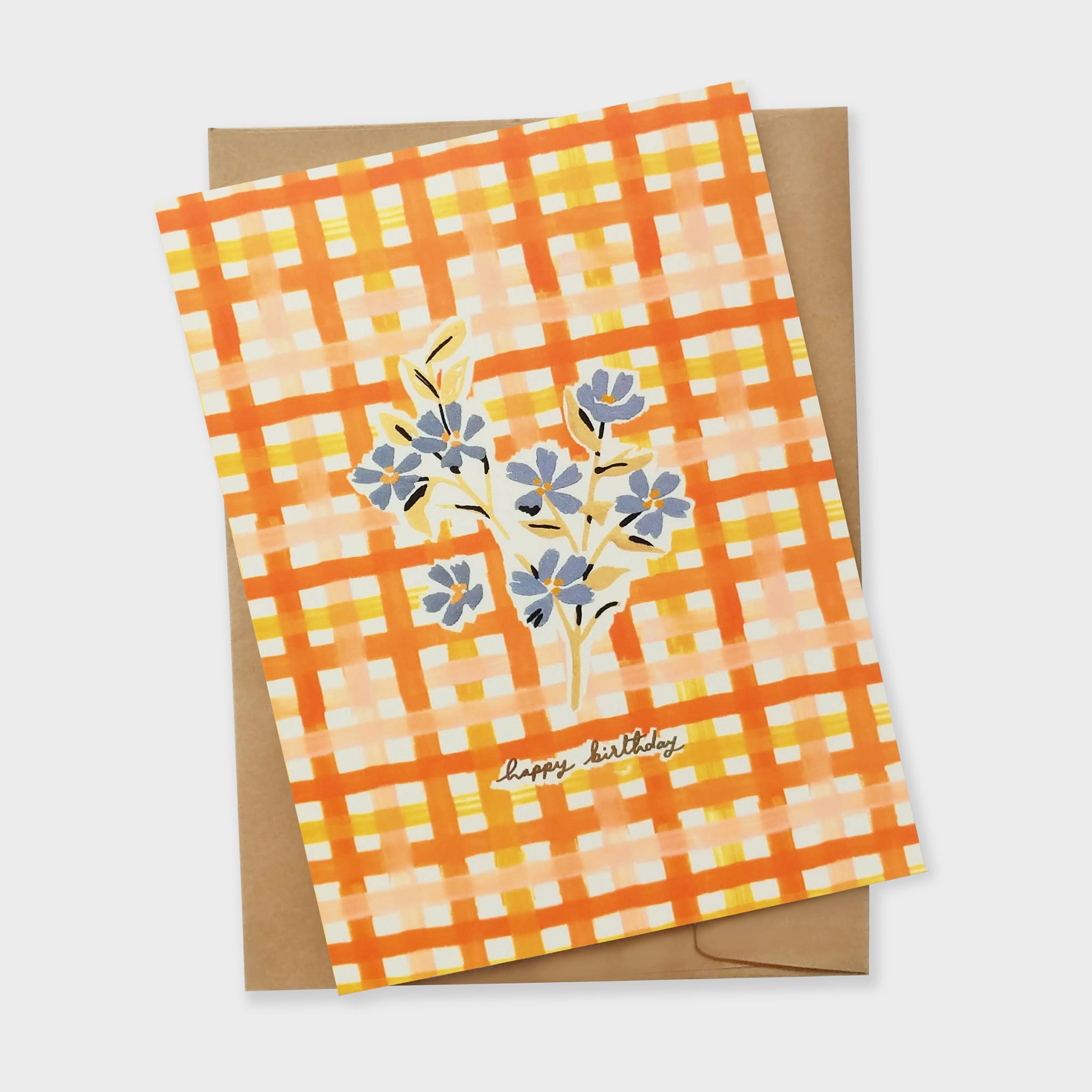 gingham floral birthday card