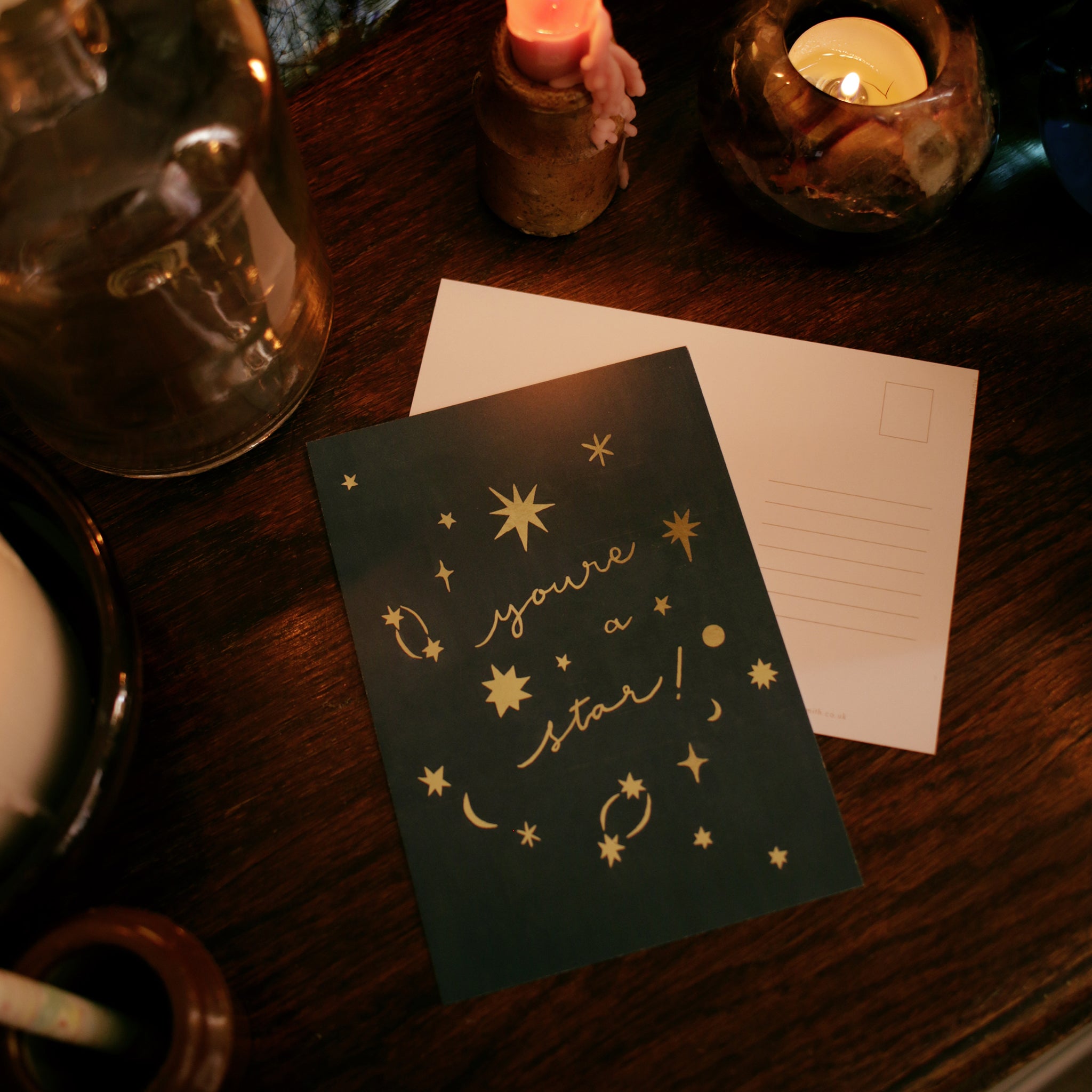gold foil celestial postcard