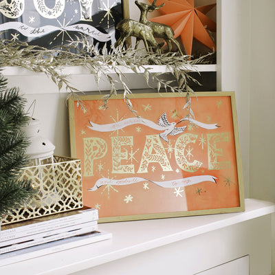 gold foil "PEACE" home decor print in pink