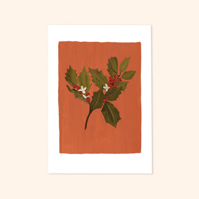 Botanical Illustration Of A Sprig Of Holy on A Warm Orange Background - Annie Dornan Smith