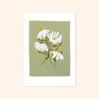 A Botanical Green With White Cone Flowers Floral Print - Annie Dornan Smith