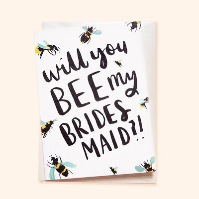 Hand Lettered Greeting Card Reading Will You Bee My Bridesmaid With Illustrated Bees - Annie Dornan Smith
