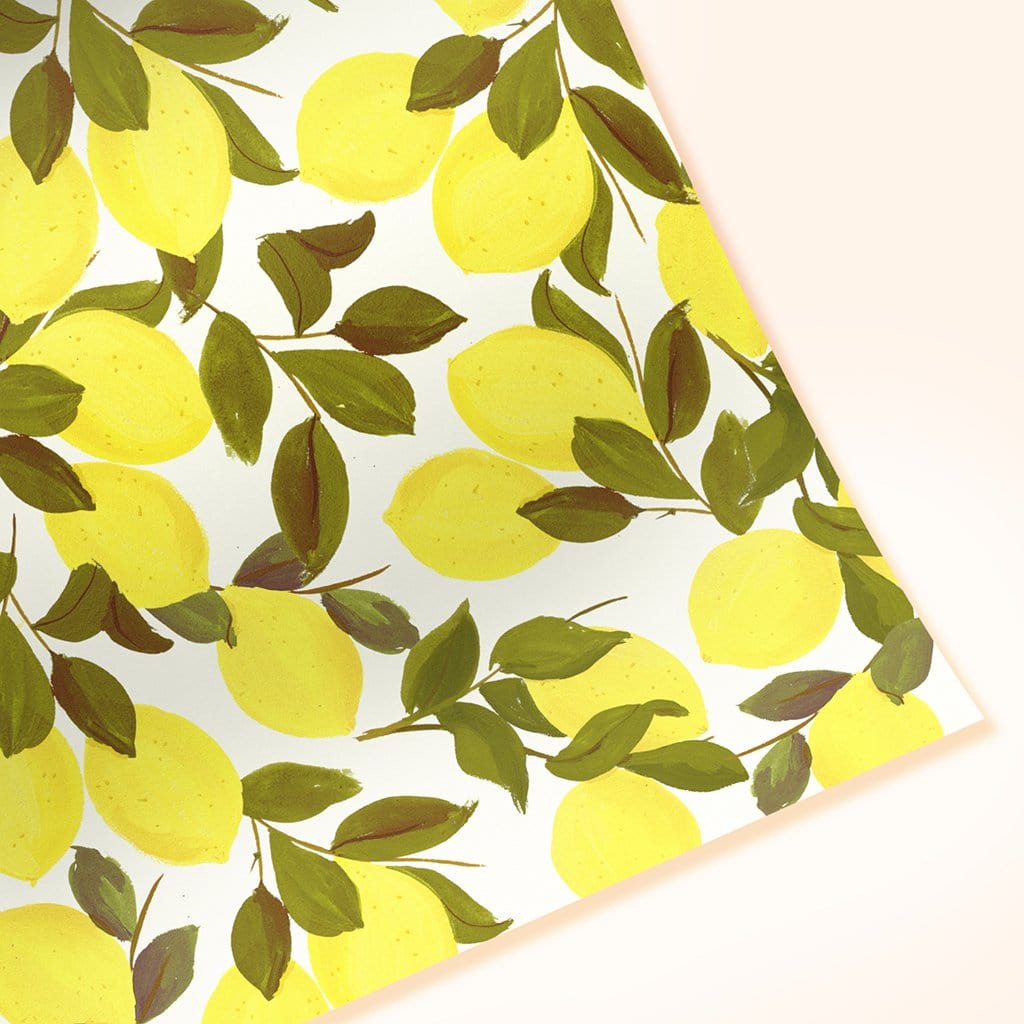 Illustrated Lemon and Green Leaf Wrapping Paper - Annie Dornan Smith
