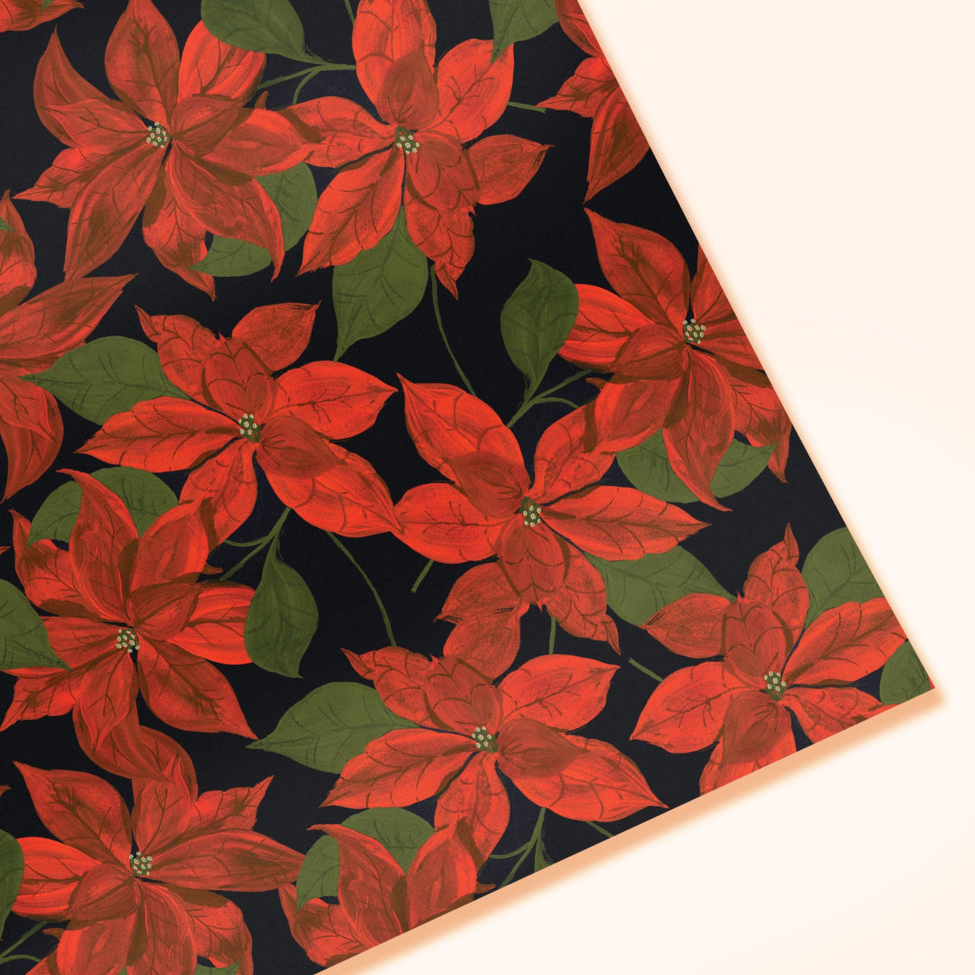 Red Poinsettias On A Black Background Christmas Rolled Wrapping Paper - Annie Dornan Smith