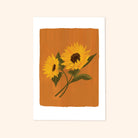 A Botanical Print Of Two Sunflowers On A Burnt Orange Background - Annie Dornan Smith