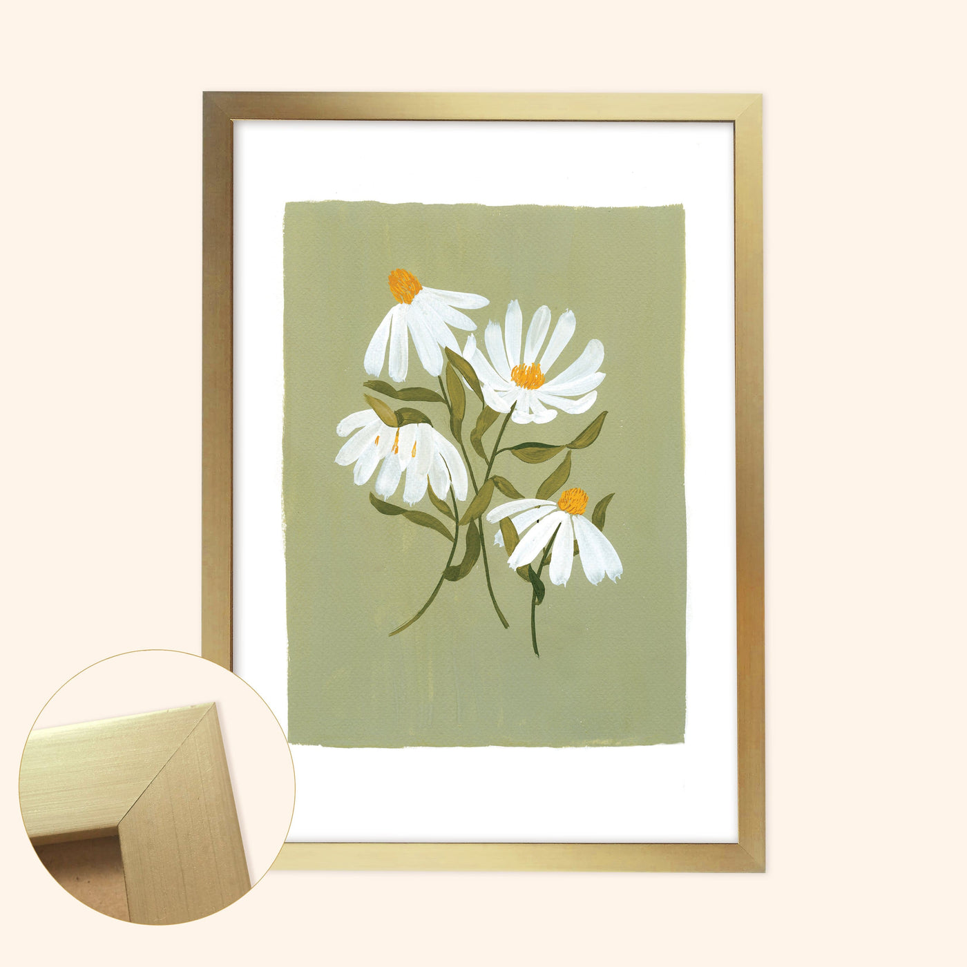 Green Floral Botanical Art Print - Coneflower