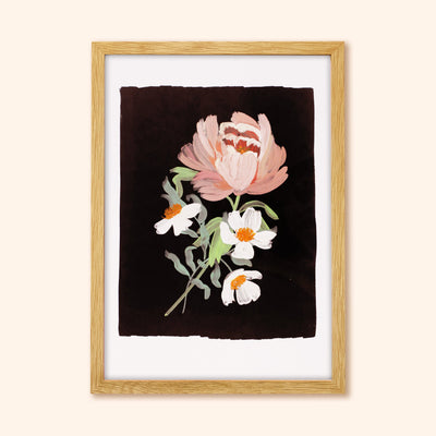 Black Floral Botanical Giclee Print In An Oak Frame - Annie Dornan-Smith