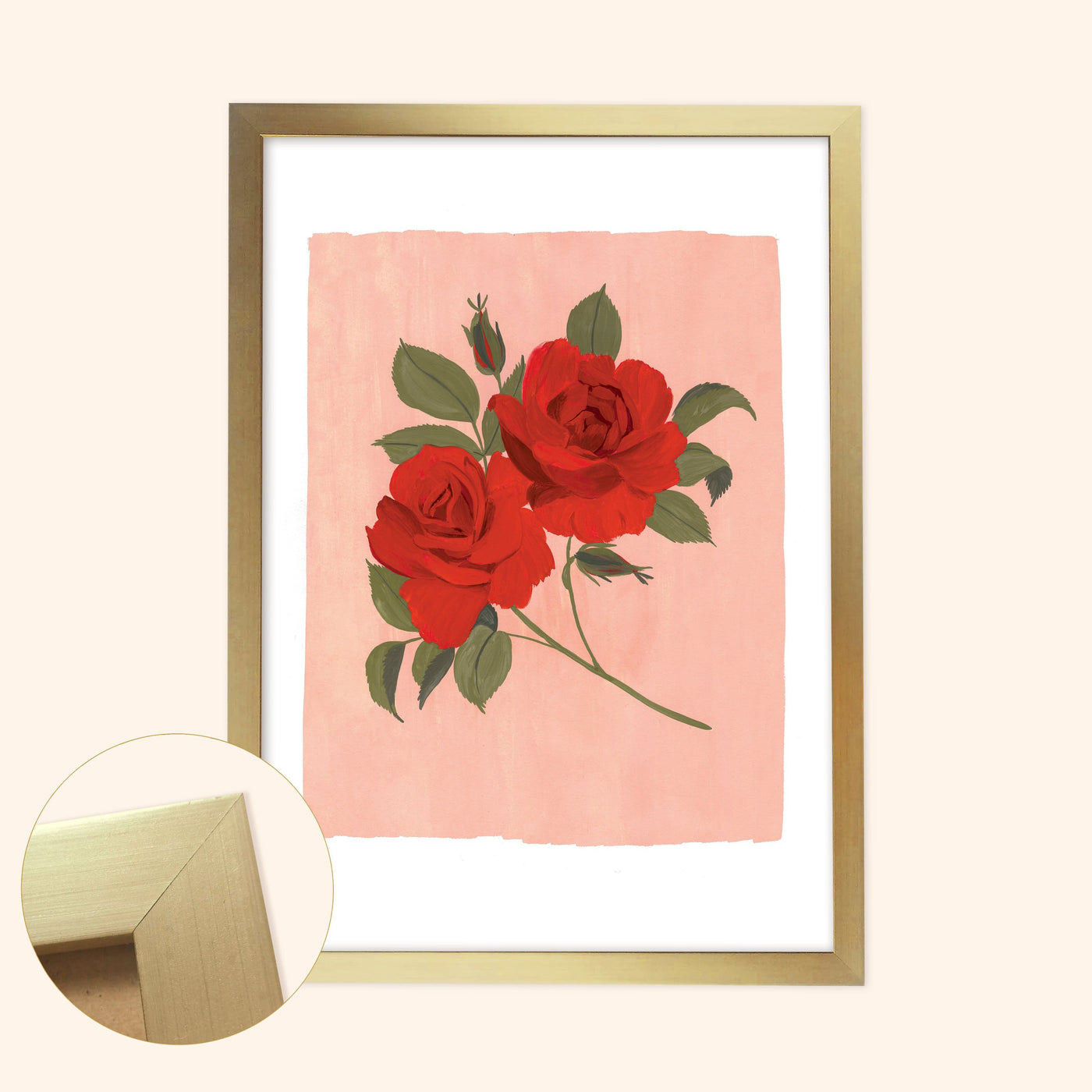 Pink and Red Floral Botanical Art Print - Rose