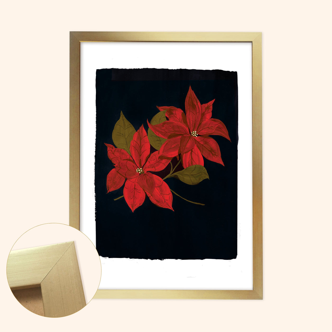 Black Poinsettia Christmas Botanical Art Print