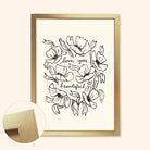 Black Line Floral Art Print Love You Beautiful In A Gold Frame  - Annie Dornan Smith