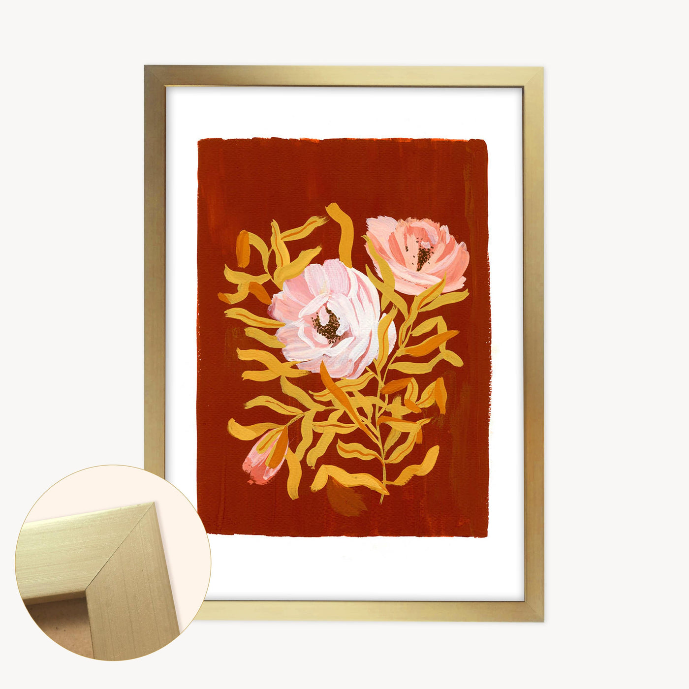 Brown Floral Botanical Art Print - Rosa