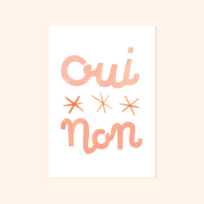 Typographic Print With The Words Oui Non And Three Stars In Peach - Annie Dornan Smith