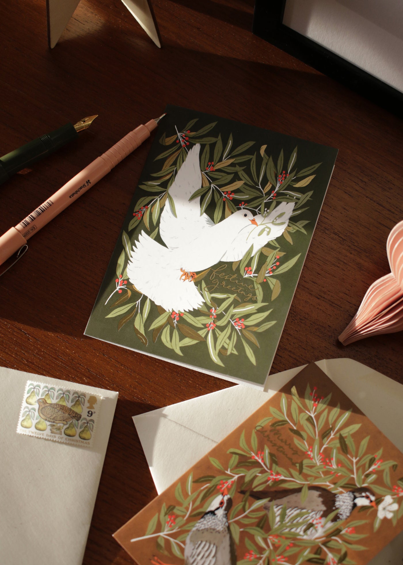 illustrated dove merry christmas card  with recycled envelope
