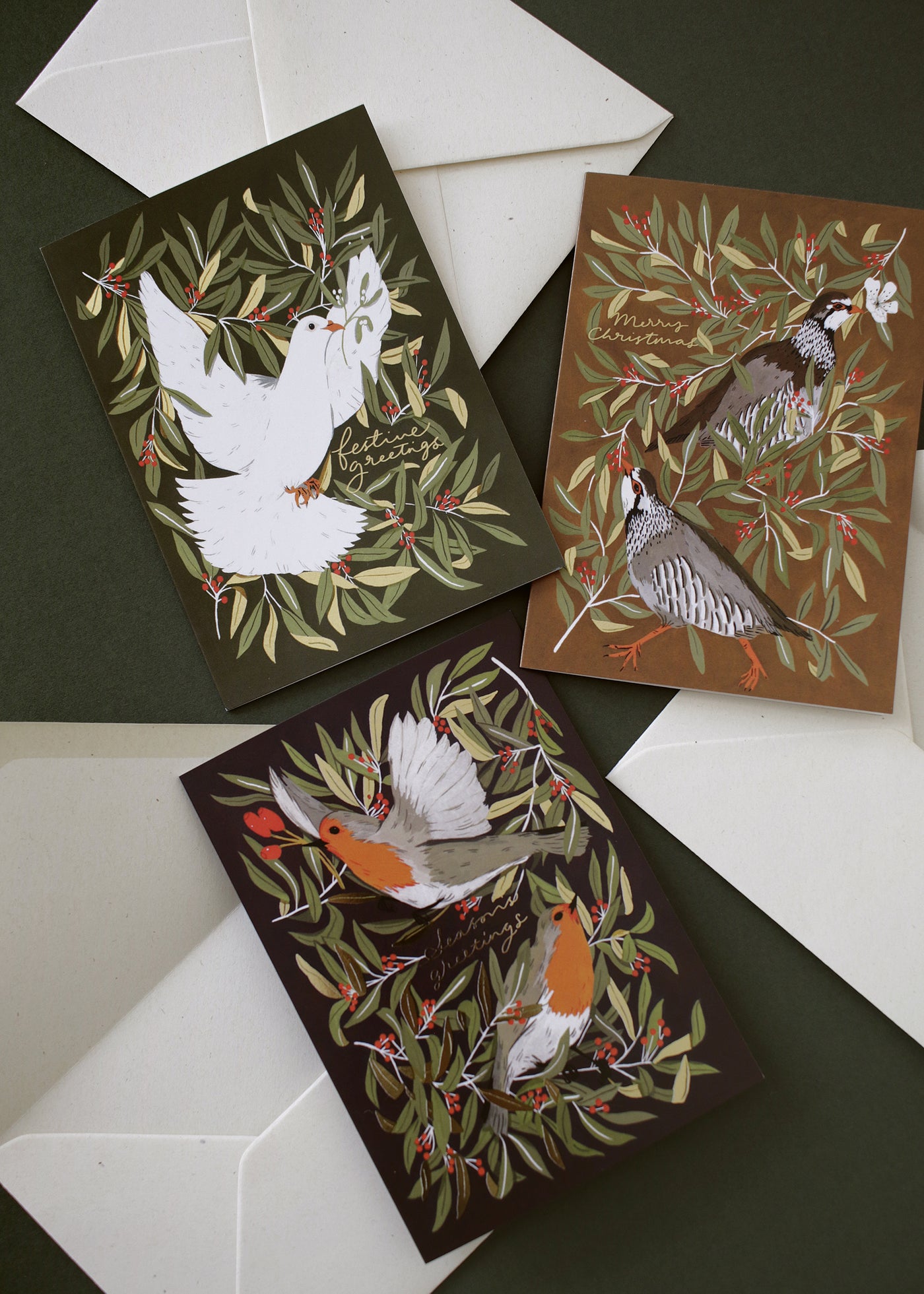 illustrated Christmas bird design christmas cards.