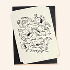 Black Floral Line Art Work A6 White Card  With The Words Forever And Ever Coupled With A Black Envelope - Annie Dornan Smith