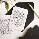 Black Floral Line Art Work A6 White Card  With The Words Forever And Ever Coupled With A Black Envelope - Annie Dornan Smith