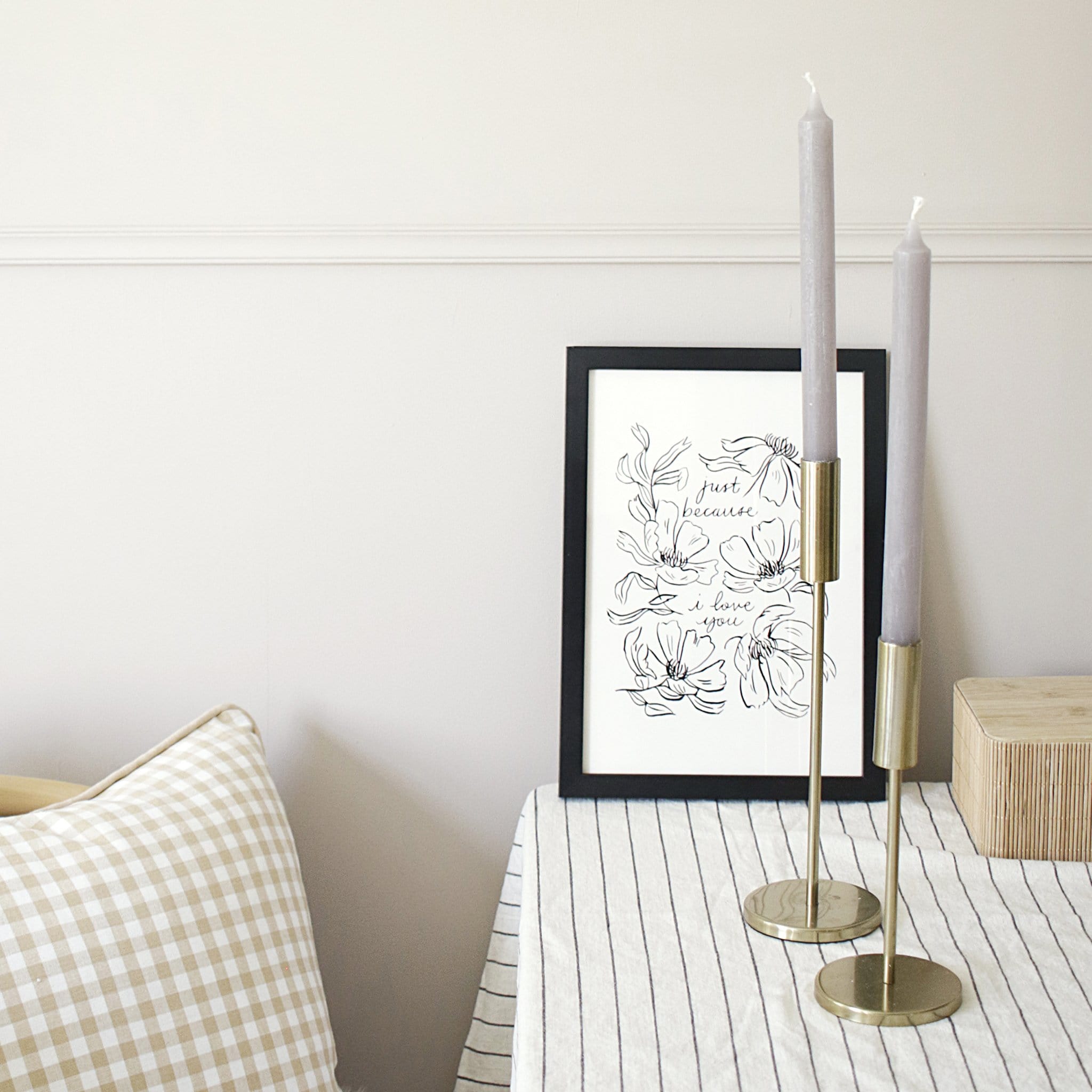 Black Line Floral Art Print Just Because I Love You In A Black Frame  - Annie Dornan Smith