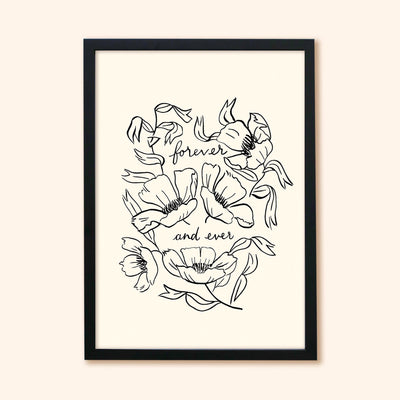 Black Line Floral Art Print Forever And Ever You In A Black Frame  - Annie Dornan Smith