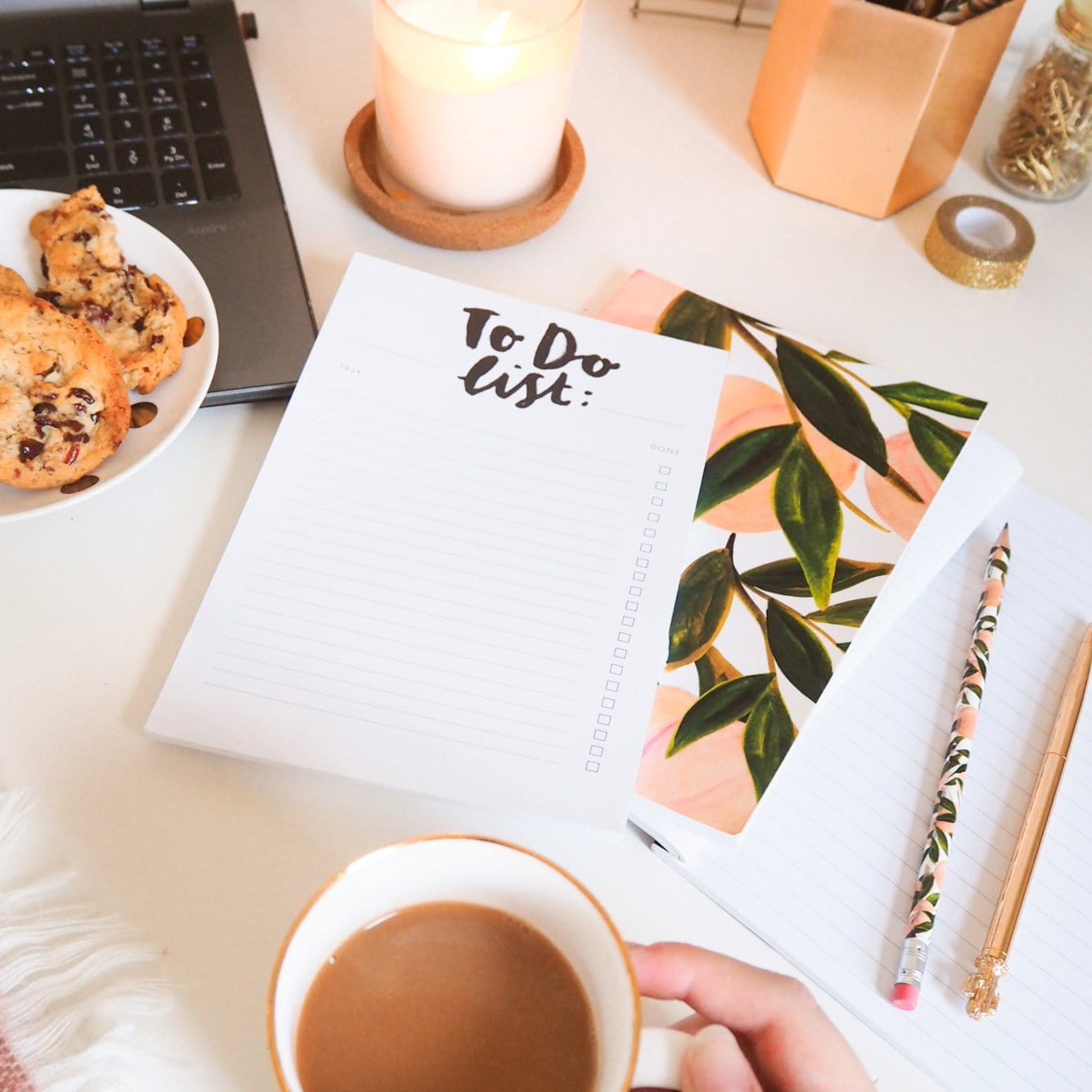 Mono Hand Lettered Lined To-Do List Notepad With A Laptop Cookies and A Cup Of Tea - Annie Dornan Smith