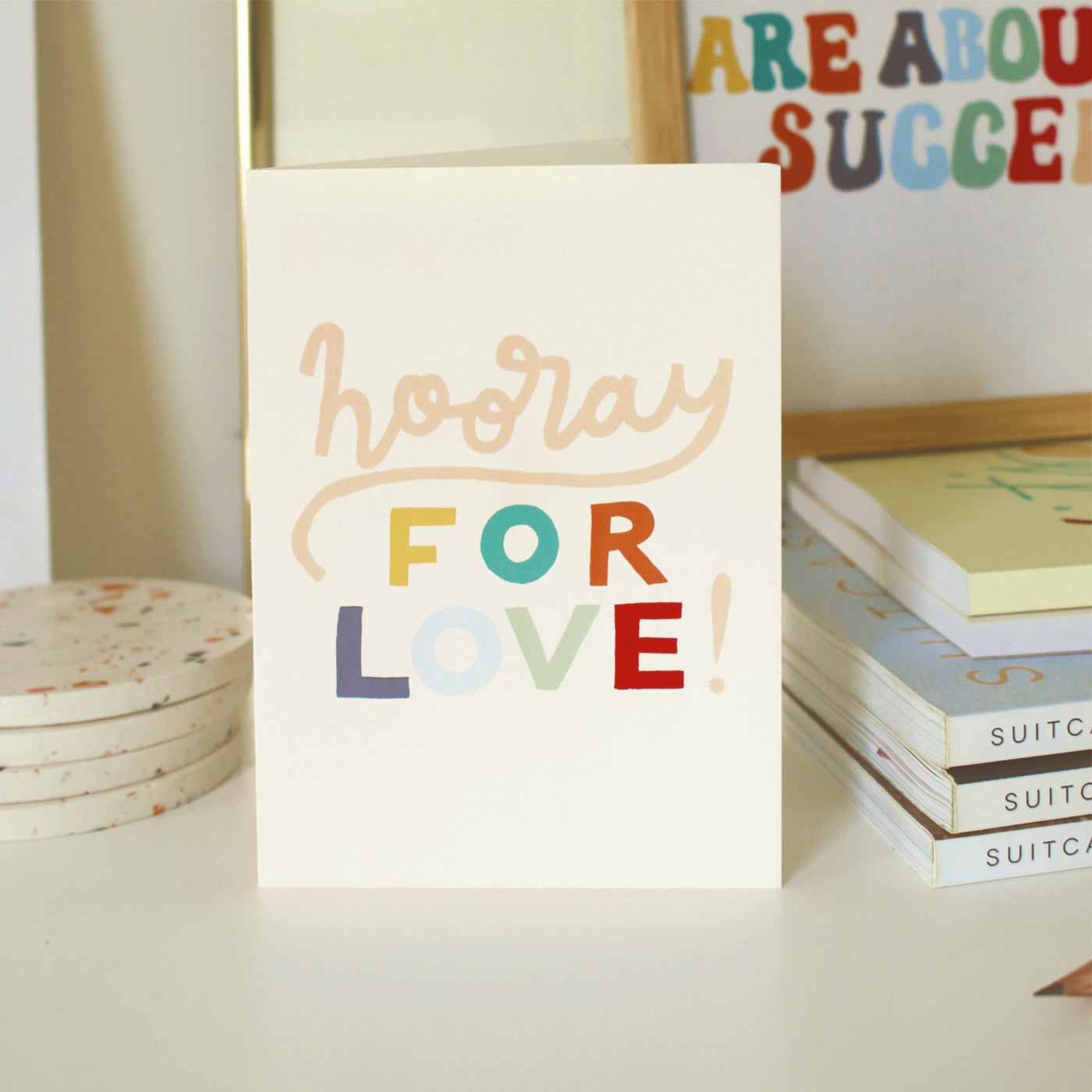 A Hand Lettered Rainbow Typography Card Which Reads Hooray For Love - Annie Dornan Smith