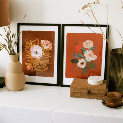 Set Of Two Floral Botanical Art Prints In Black frames - Annie Dornan Smith