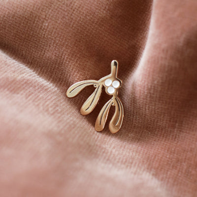 Rose Gold Enamel Mistletoe Shaped Pin On Pink Velvet - Annie Dornan Smith