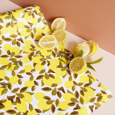 Illustrated Lemon and Green Leaf Wrapping Paper With Real Lemons - Annie Dornan Smith