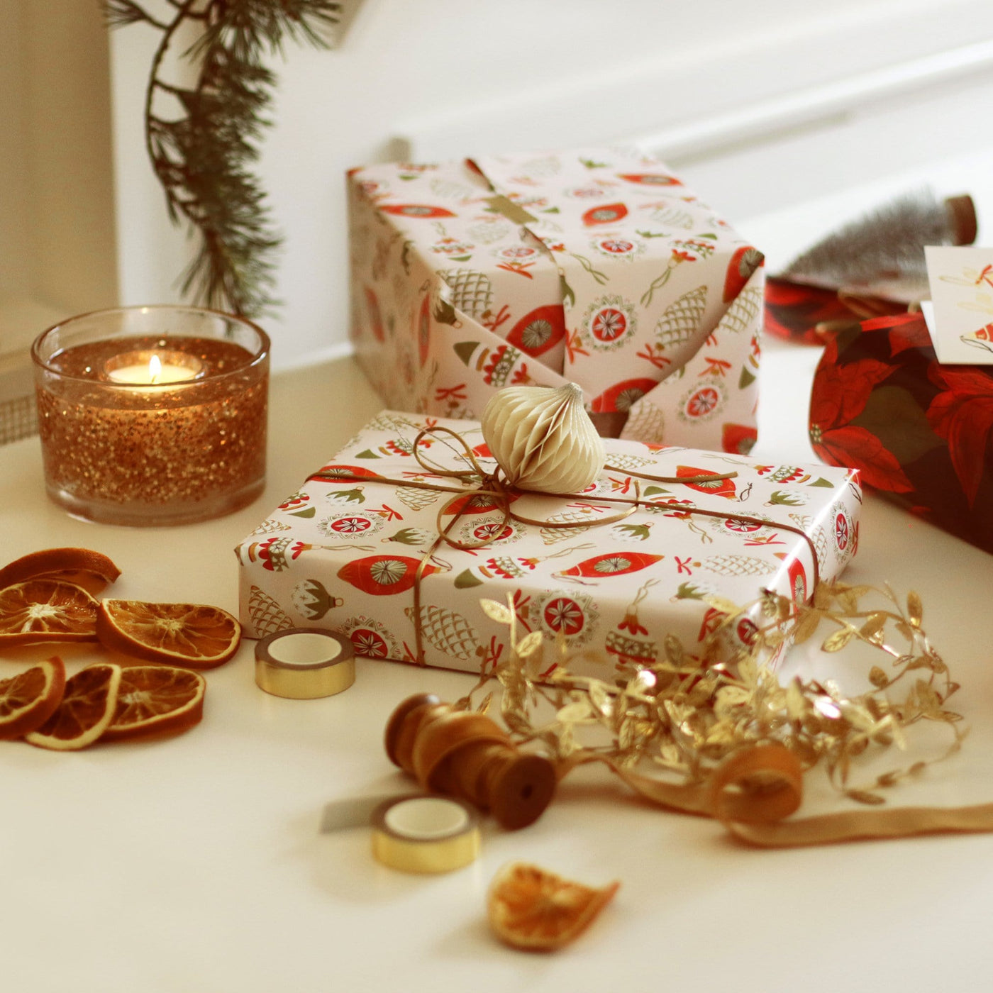 Gift Wrapped in Christmas Baubles Wrapping Paper Sheet - Annie Dornan Smith
