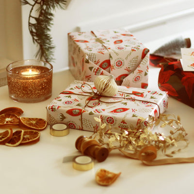 Gift Wrapped in Christmas Baubles Wrapping Paper Sheet - Annie Dornan Smith