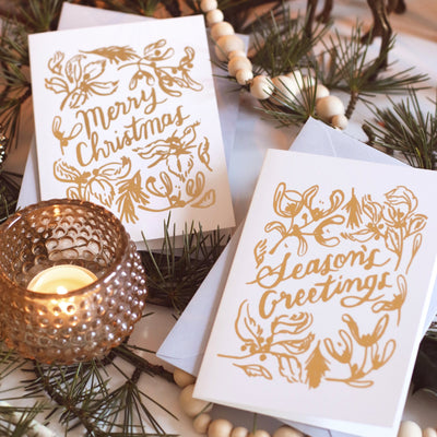 Gold Botanical Seasons Greetings Card