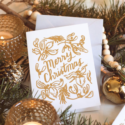 Gold Botanical Merry Christmas Card