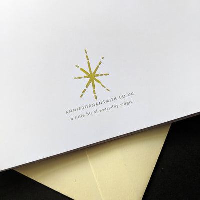 Back Of A Peace greeting Card With Gold Star and Web Address - Annie Dornan Smith