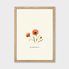 rudbeckia flower print in an oak frame