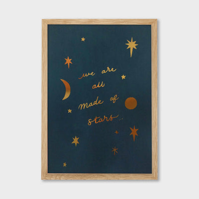 made of stars gold foil print in oak frame