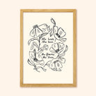 Black Floral Line Art Work Print With The Words The Birds The Bees The Flowers The Trees In An Oak Frame - Annie Dornan Smith